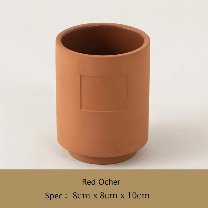 Simple Modern Candle Holder Porcelain Candle Container Red Ocher Ceramic Scented Aroma Candle Vessels