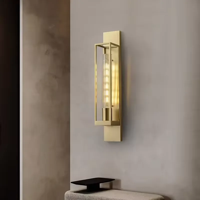 Transitional Retro Wall Sconce Light Brass Bedside Luxury Hotel Villa Corridor Copper E12 Wall Lamp