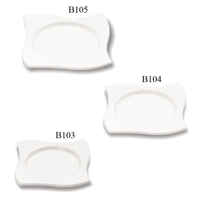 Novelty Melamine Dinnerware White Wavy Edge Square Plate 8 inch Melamine Camping Dishes