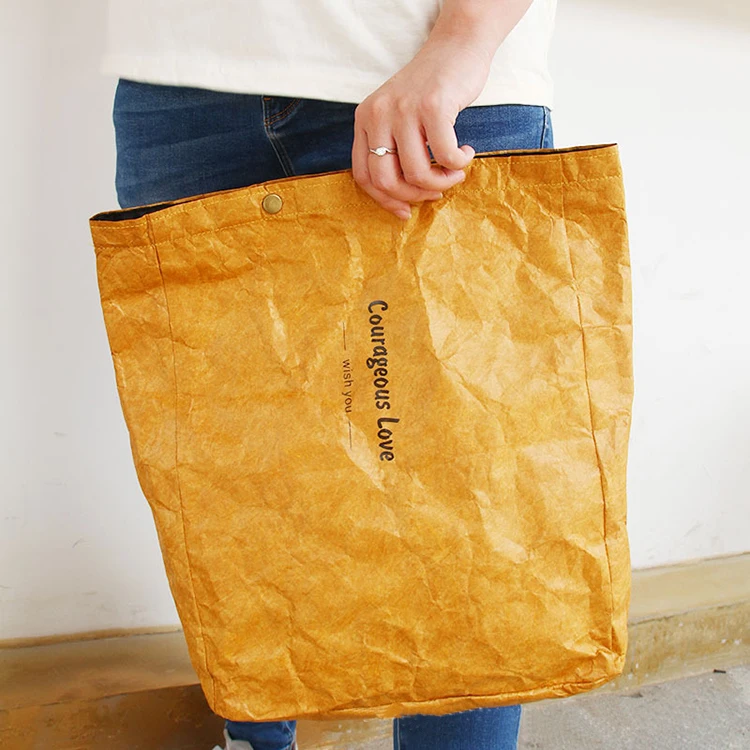 Custom Low Moq Washable Kraft Paper Shopping Bag Double Shoulder Handbag Dupont Paper Tote Bag