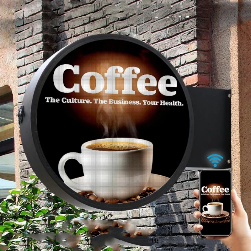 Wall Mounted Outdoor Waterproof P2.5 Double-sided Round Screen Led Display Coffee Shop Front Advertising Light Box Signage