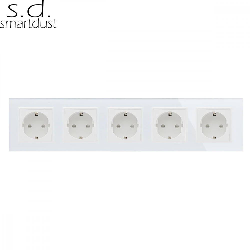 Smartdust Big Panel Outlets CE Tempered Glass 5 Gang Ways AC EU Power Schuko Socket Germany French Russia Electrical Socket