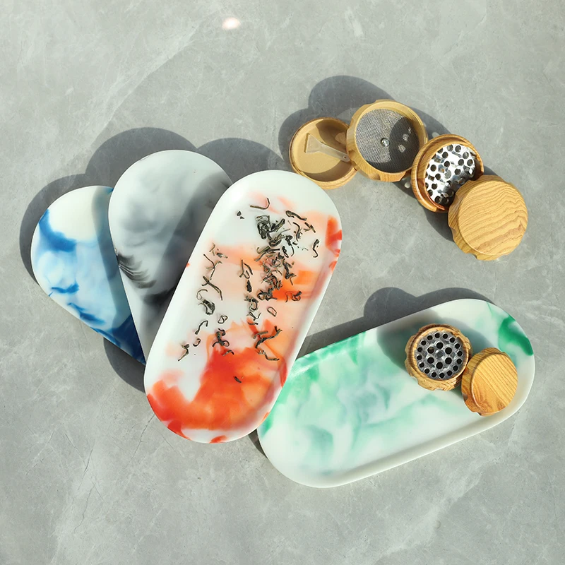 Wholesale Custom Marble Portable Stock resin multi-function cigarettes smoking rolling tray