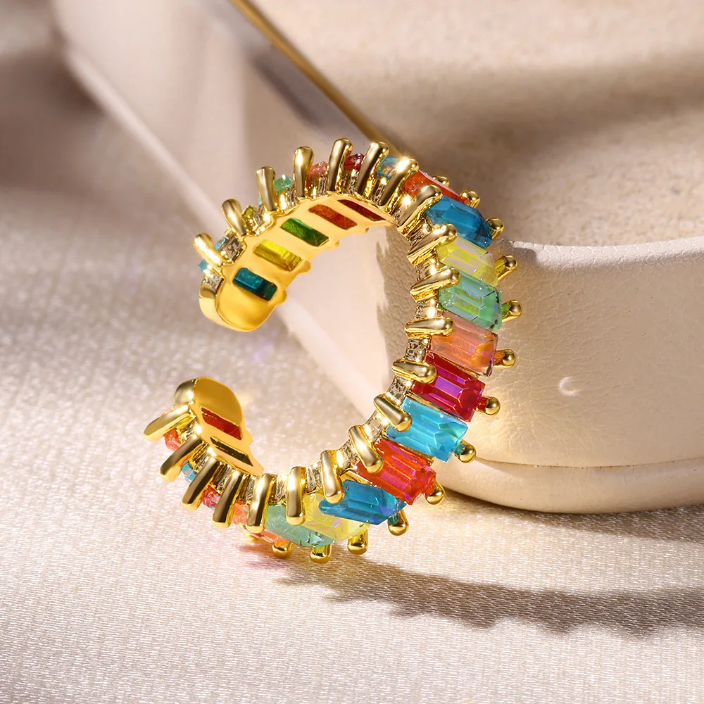 Songfu Hot Selling Classic 18K Gold Plated Copper Rings Full Diamond Color Inlaid Zircon Ring Trend Exquisite Ring Jewelry