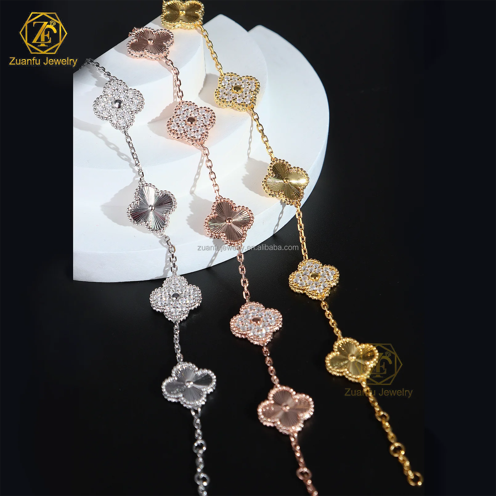 Hot Sale Trendy 15mm Moissanite Clover Bracelet Real 925 Sterling Silver Jewelry Four Leaf Clover Bracelet Moissanite