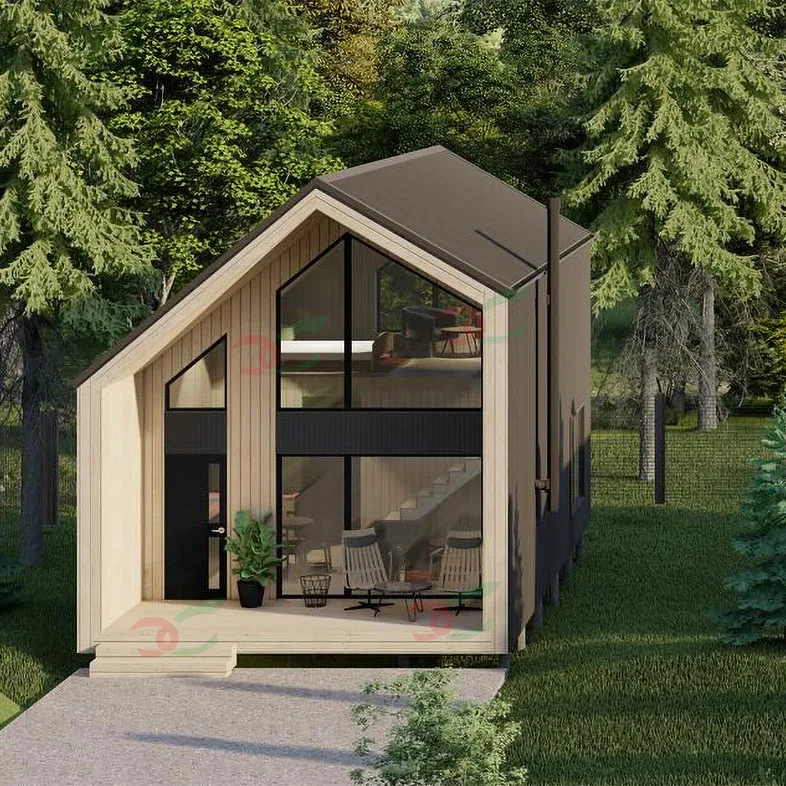 triangular house wooden A frame prefabricated wood log cabin the triangle house with kitchen bathroom