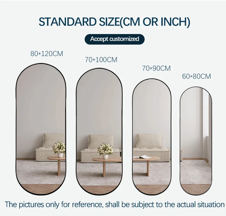 Arch Smart Body Mirror Full Length Floor Led Mirror Aluminum  Framed Stand Dressing Wall Mirrors For Shop