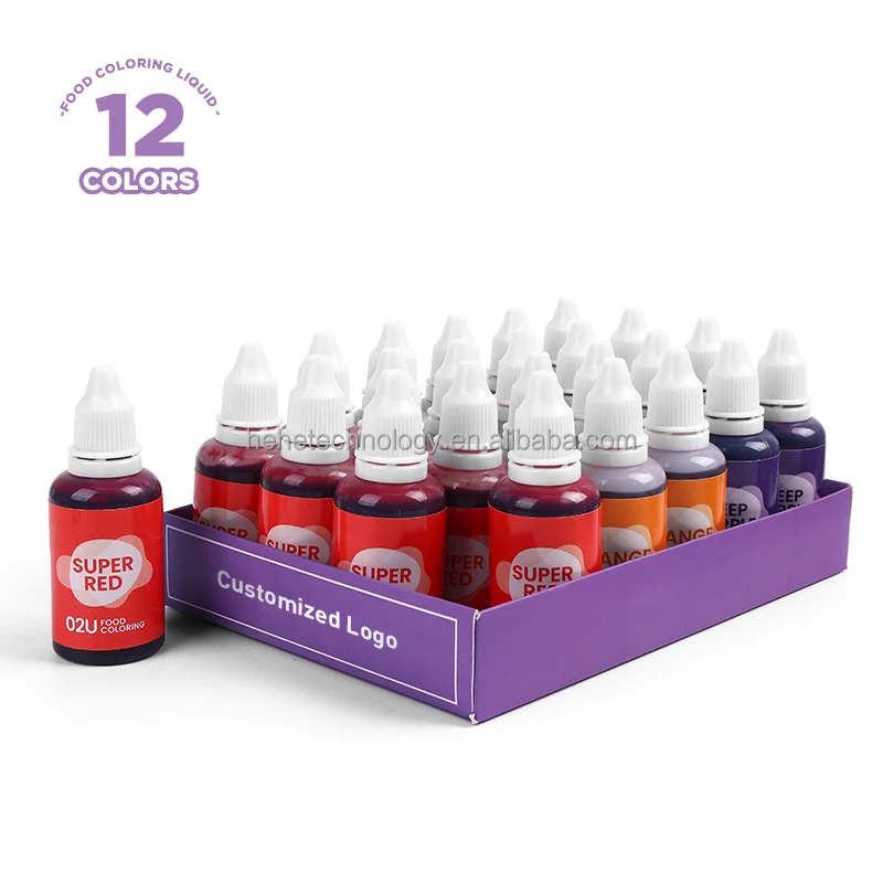 30ml Cake Tools Food Coloring 24 Packs Tray Edible Colorant Alimentaire 12 Colors Vibrant Glamour Food Coloring Liquid for Cakes