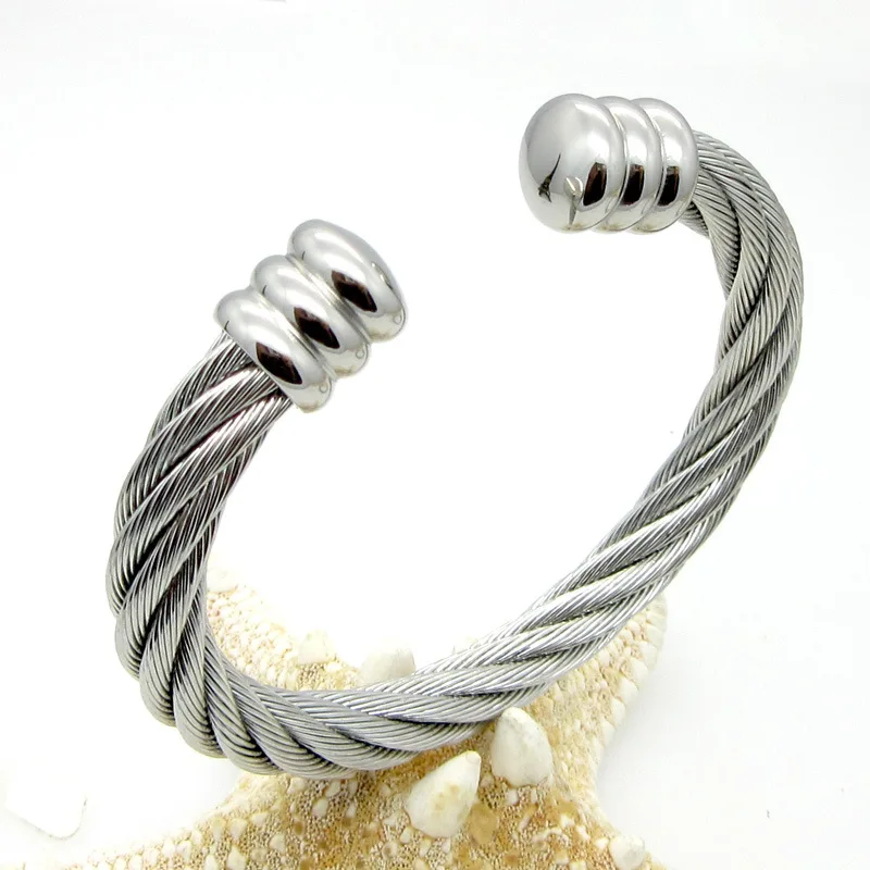 Fashion Retro Europe and America Popular Stainless Steel Wire Rope Twisted Bangle Bracelet 316L Adjustable Cable Wire Bangle