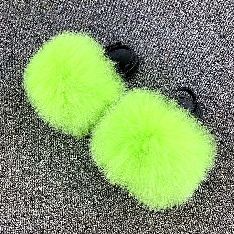
New Style Children Fox Raccoon Fluffy Fur Sandals And Slippers For Child 