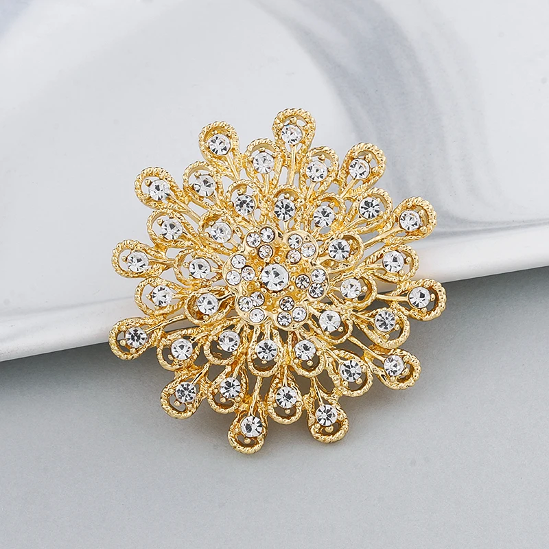 Weiman Jewelry Factory Directly Sale Gold Plated Alloy Metal Crystal Rhinestones Brooches for Wedding Bouquets or Invitations