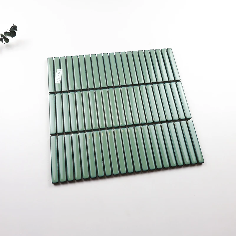 Hot Sale Premium Bathroom Kitchen Backsplash Wall Glazed Stackbond Glossy Ceramic Strip Kitkat Finger Mosaic Tile