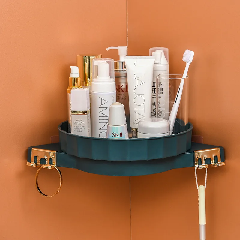 Household wall-mounted no-punch shelf bathroom can be rotated 360 degrees plastic material triangle style corner organizer