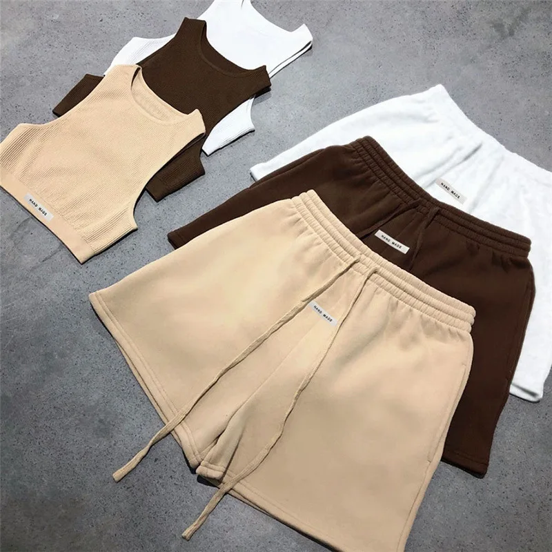 2022 New Arrivals Clothes Rib Knit Outfits Designer Lounge Wear Women Jogger Luxury Clothing Summer 2 Two Piece Pants Short Set