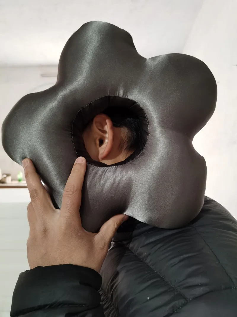 Silk Piercing Pillow Smooth Ear Pillows with Hole for Side Sleepers Pressure Sore Ear Pain Guard Pillows Champagne