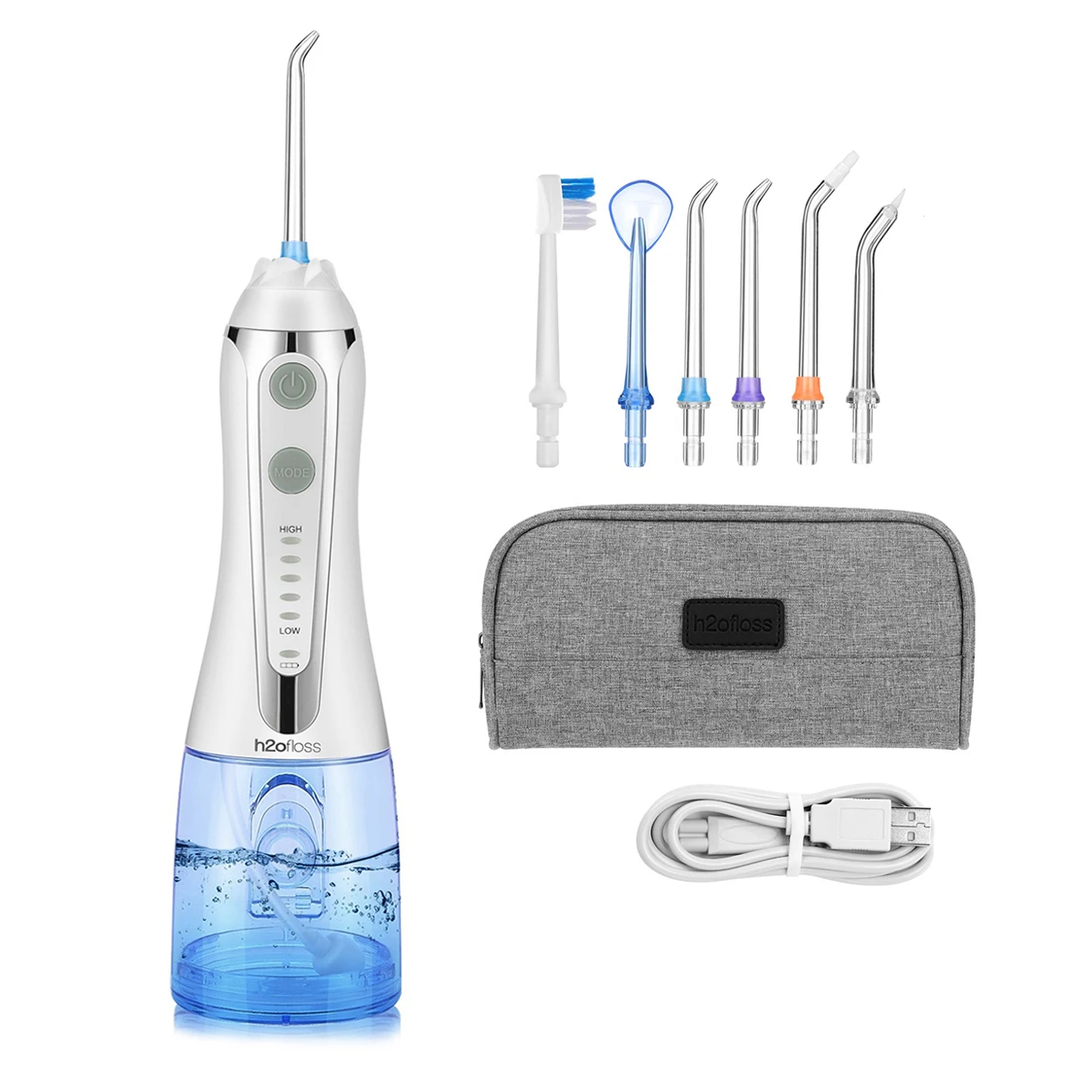 H2ofloss Factory supply Water jet Flosser with 5 modes & 6 jets Cordless oral irrigator 2500mAh Rechargeable dental flosser