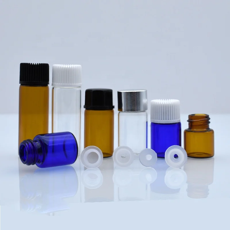 high quality 1ml 2ml 3ml 5ml small perfume glass sample bottle 1/4 dram 5/8 Dram 1 ml 2ml Clear Blue Amber Glass Vials