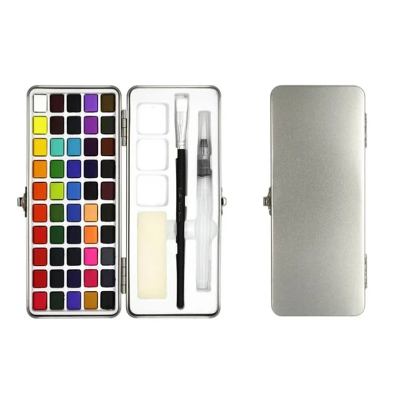 Custom Watercolors Solid Water Color Paint In Portable Tin Box With Water Brush Pens