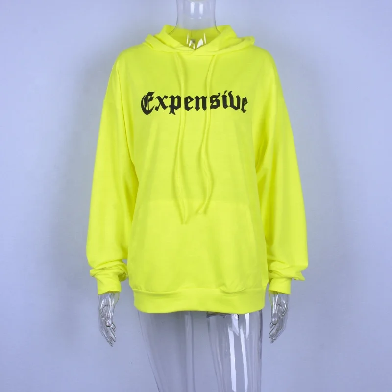 2019 hot selling Letter print plus long fluorescent color sweater  girls neon long hoodie