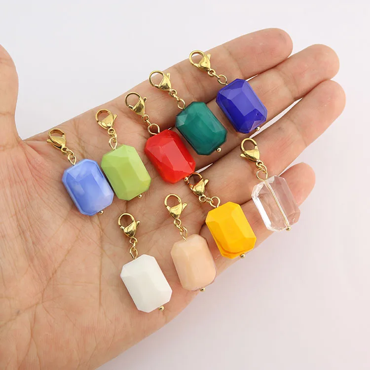JF7380 Fashion Gold Plated Stainless Steel Rectangle Crystal Clip-on Add-on Lobster Clasp Charm Pendant for Jewelry making