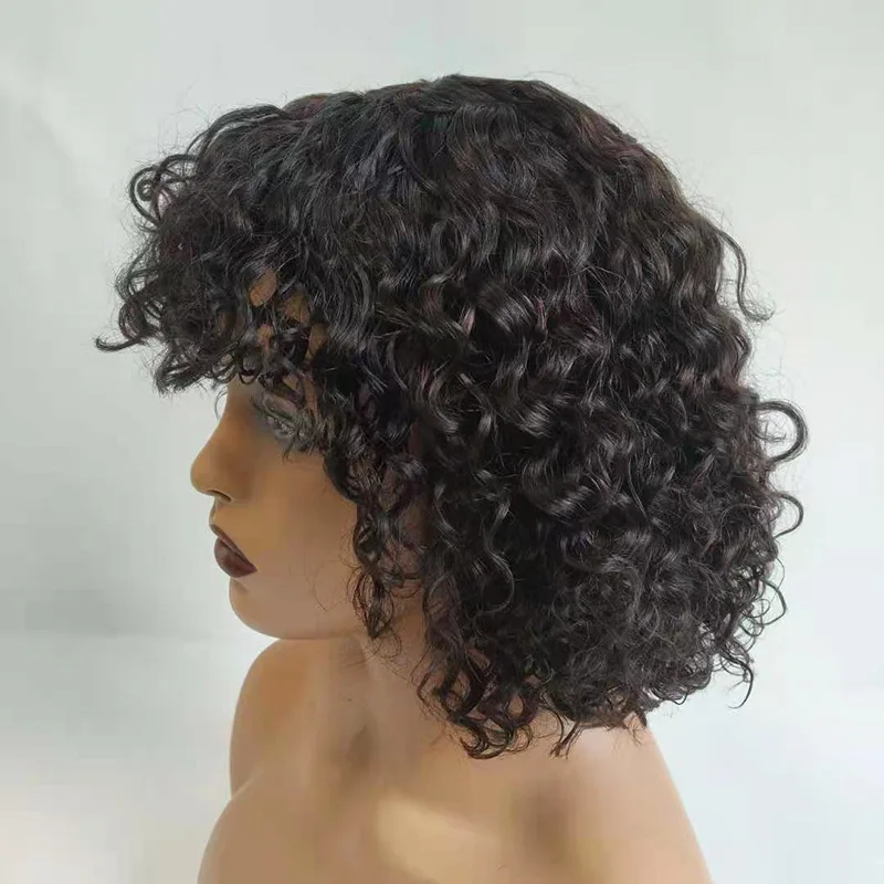 wholesale  various  curly  human hair wig   fringe wig machine made  remy hair wig for black woman