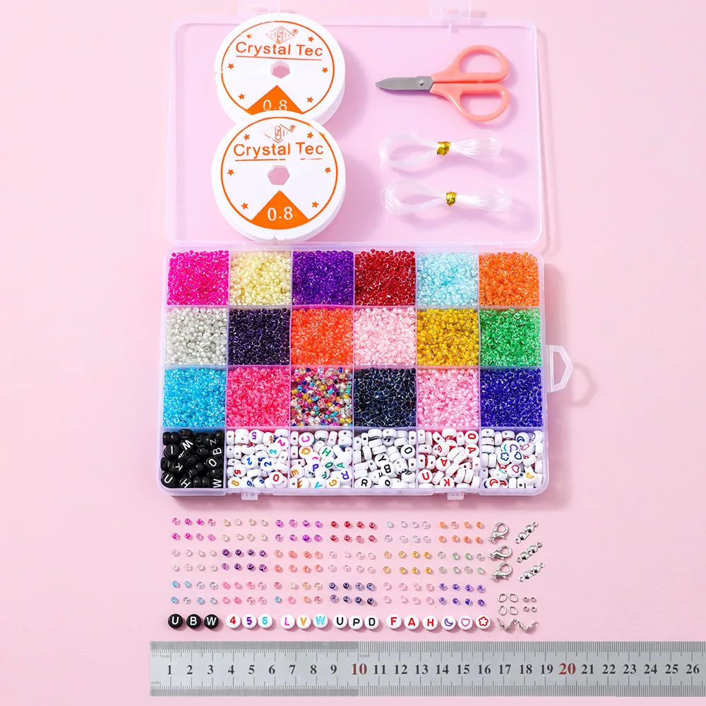 24 Grids Colors Seed Black Round Acrylic Letter Beads Jewelry DIY Making Bracelets Necklace DIY Clay Beads Kit Set