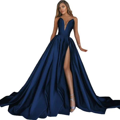 Custom Ladies Formal Evening Dress Luxury Sexy V Neck Sling High Waist Long Dresses Wedding Dresses For Women