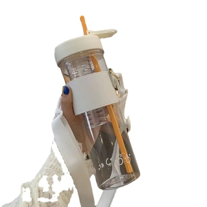 850ml Plastic Sport Gym Motivational Bpa Free Flip Top Cover Drink Water Bottle With Straw