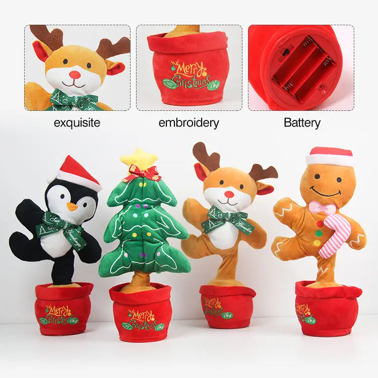 Wholesale Dancing Cactus Toys Christmas Tree Elk Deer Repeating Dancing Singing Plush Toys Early Childhood Talking Toys For Kids