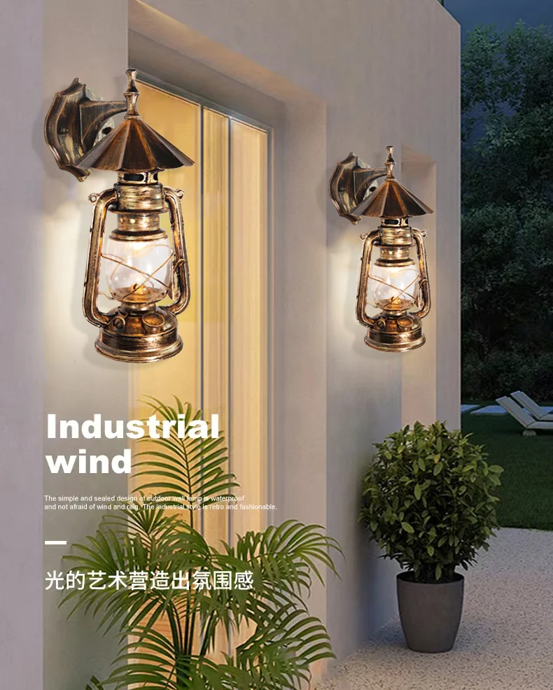 Retro Outdoor Waterproof LED Umbrella Wall Light Doorside Balcony Wall Lamp For Garden