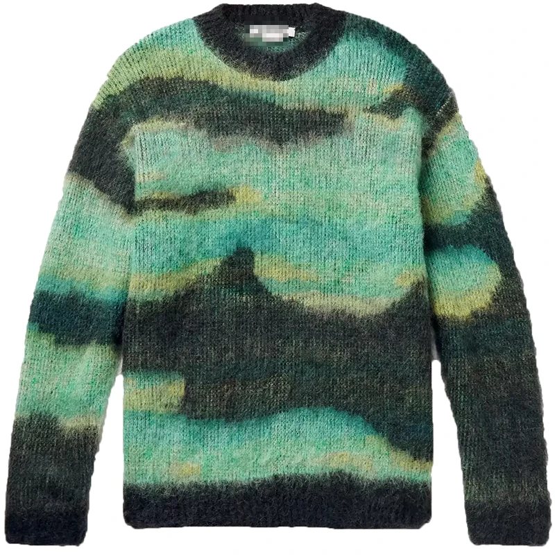 Best Quality Factory Custom Pullover Winter Warm Men Designer Sweater Multicoloured Mohair Sweater Fuzzy Jacquard Knit Sweater (1600749100708)