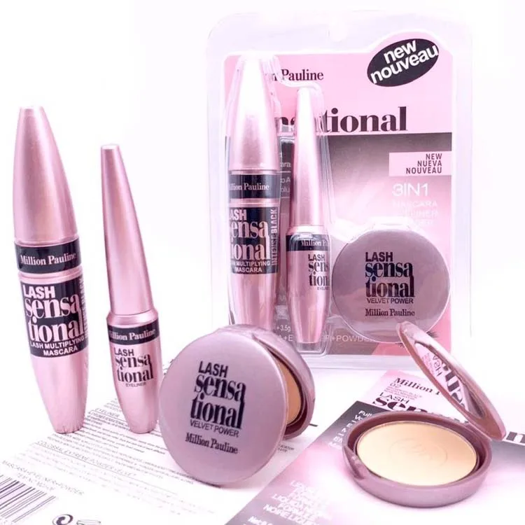 Hot mascara+liquid eyeliner+pressed powder 3 in 1 makeup set best waterproof lasting eyelash gel Maquillaje
