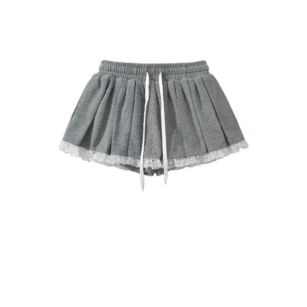 PB&ZA Women 2024 autumn New Fashion Lace lace knit elastic waist Shorts Skirts Vintage High Waist Female Skorts Mujer