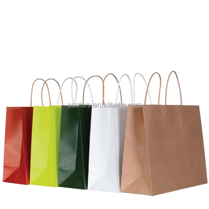 Wholesale Custom Logo Printed Grocery Packaging Craft Brown Kraft Paper Shopping Bag with Handle asia