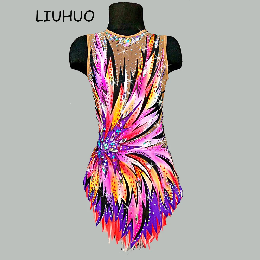 LIUHUO Gymnastics leotards women girls ballroom dance dresses Ice Skating Rhythmic Gymnastics Figure
