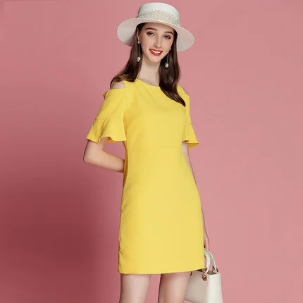 
2019 New Arrival Fashion O-Neck Ruffle Short Sleeve Off Shoulder Fit Dress 