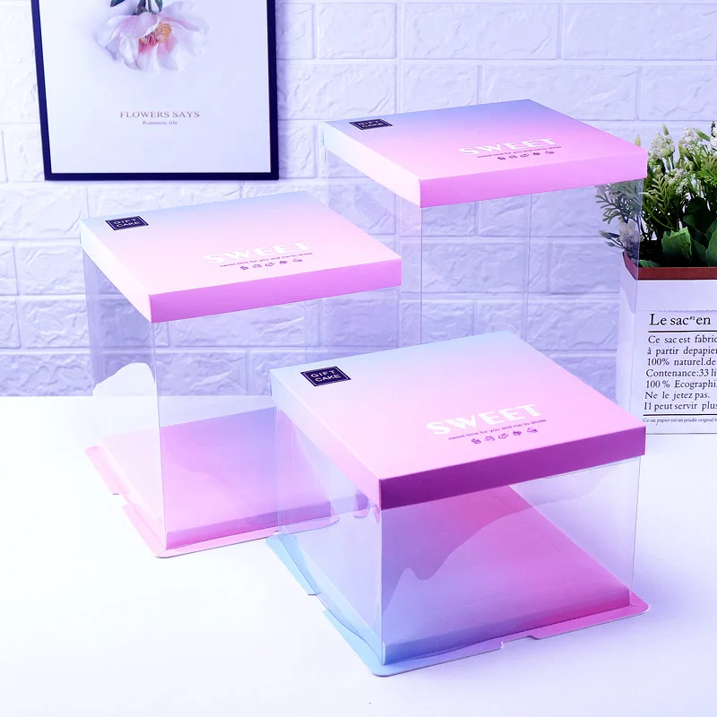 2022 new arrival half clear  PET PVC food grade  birthday cake box wedding gift cake box direct factory