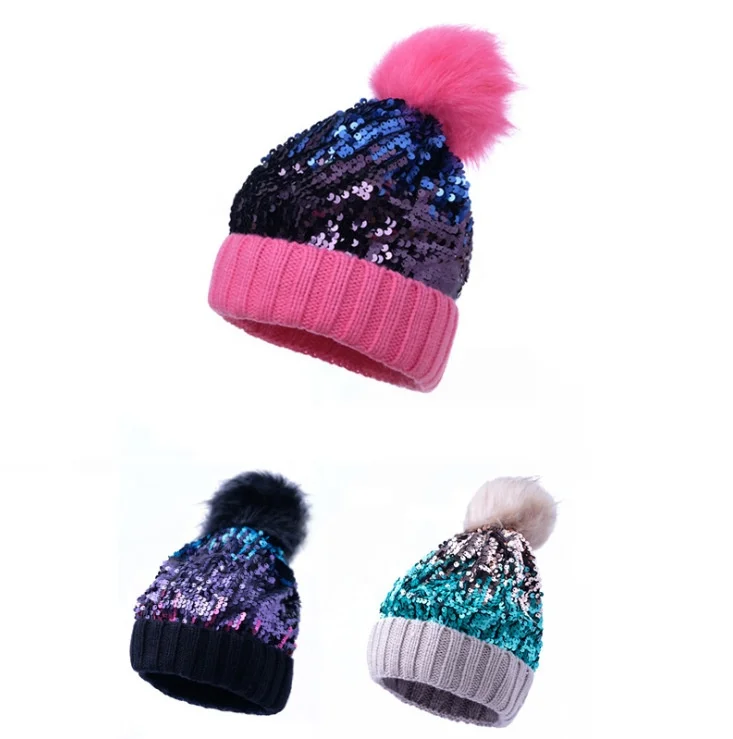 
New Design Winter Wool Hats Fashion Venonat Thicken Cap Sequin Knitting Caps For Women 