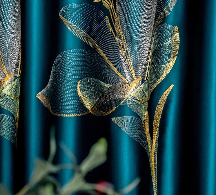 Luxury style embroidered blackout curtains embroidery window sheer simple modern style curtains for the living room