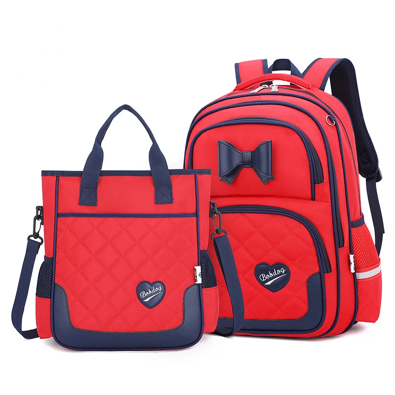 High quality reflective bow tie kids school bag with shoulder bag girl boy school backpack set
