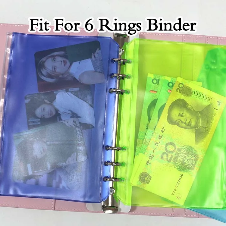 A5 A6 A7 6 Holes Zipper Bag Soft Pvc Pocket Folder Transparent Pencil Bag Notebook Cash Money Envelope for Budget Binder