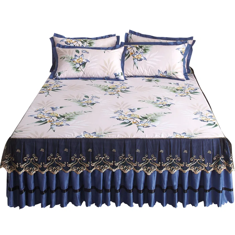 Wholesale Bed Skirt 3pcs Lace  Queen King Luxury Ruffle  Quilted Bedspread