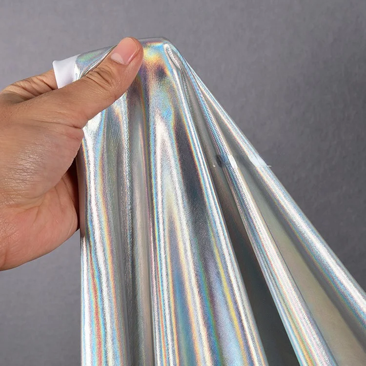 High Quality Laser Film Fabric 93% Polyester 7% Spandex Custom Luxury Fantasy Laser Satin Fabrics