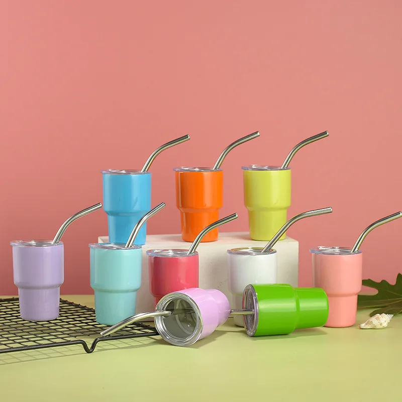 Tiktok hot blank sublimation 3 oz shot glass tumbler double wall stainless steel tumbler 2 oz mini tumbler shot glass with straw