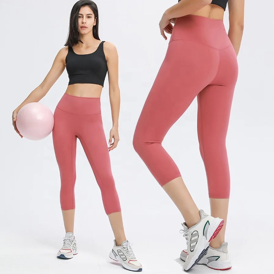 Fitness Cropped Leggings 21' length No camel line align lift hip running fitness quick-dry Yoga Biker  pants Workout clothes