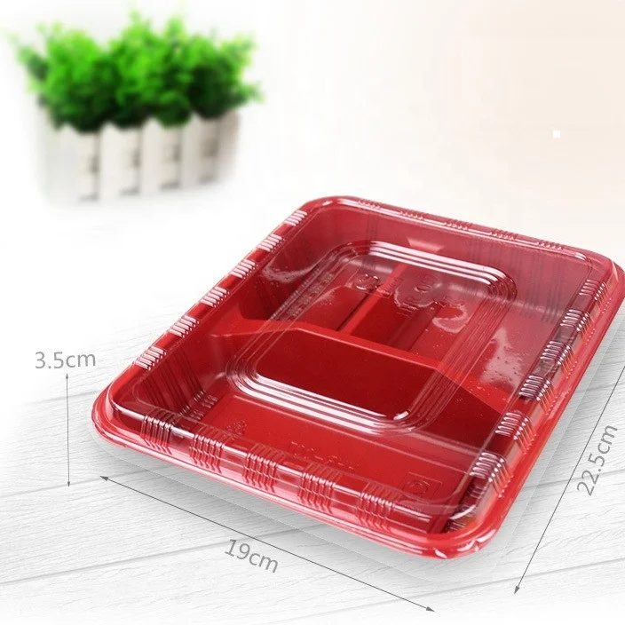 
 Одноразовая Экологически чистая пластиковая коробка bento с 3 отсеками  