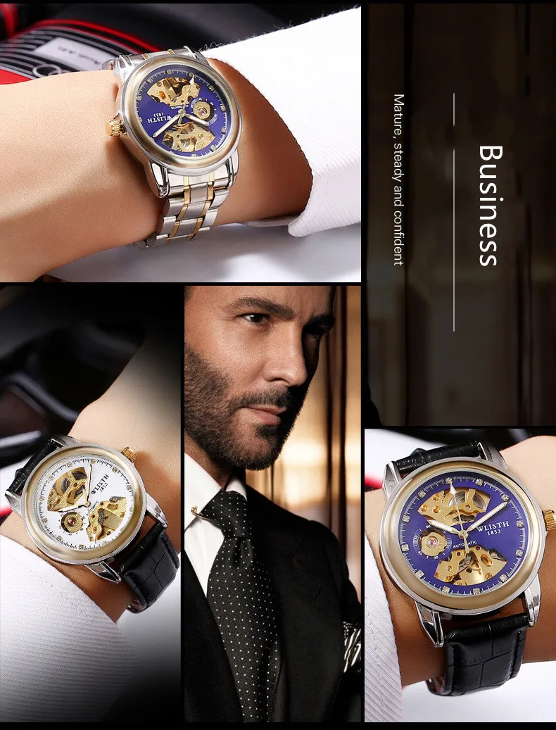 Механические часы полые водонепроницаемые светящиеся мужские деловые металлические роскошные часы Модные новейшие дешевые