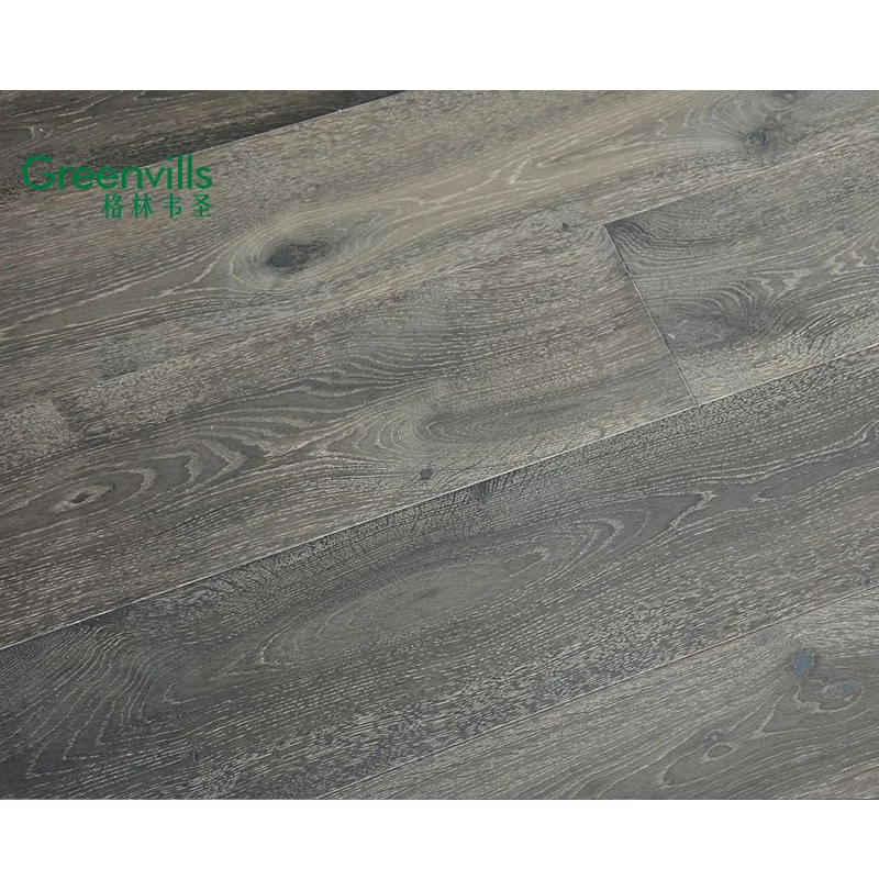 black stained wire brushed European oak engineered wood flooring Guangzhou factory