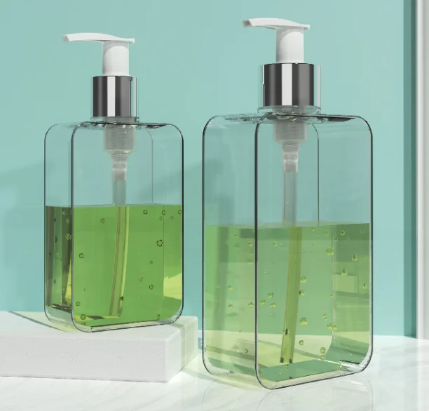 200ml 300ml Square transparent+white silver pump Plastic makeup Lotion Shower Gel Hand Wash Shampoo Bottle