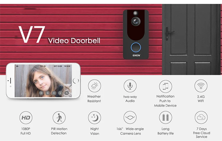 HL&OEM v7s livehome app control video doorbell with camera wifi 1080p smart home monitoring doorbells chime battery optional